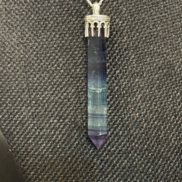 Purple and Green Fluorite Pendant Sterling Silver NEW Handmade 18” Artisan